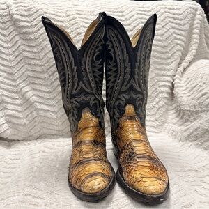 J Chisholm VINTAGE Men's Black Python Snakeskin Cowboy Boots Size 10 D,  EUC!